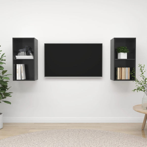 NNEVL Wall-mounted TV Cabinets 2 pcs High Gloss Grey Chipboard