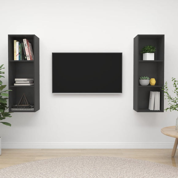 NNEVL Wall-mounted TV Cabinets 2 pcs Grey Chipboard