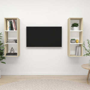 NNEVL Wall-mounted TV Cabinets 2 pcs White and Sonoma Oak Chipboard