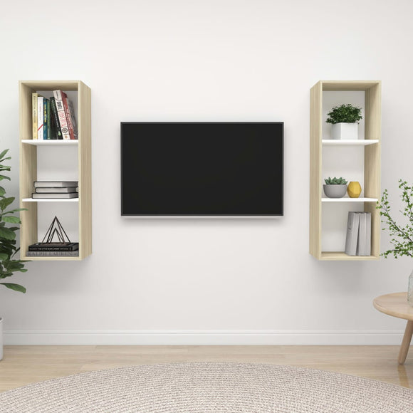 NNEVL Wall-mounted TV Cabinets 2 pcs White and Sonoma Oak Chipboard