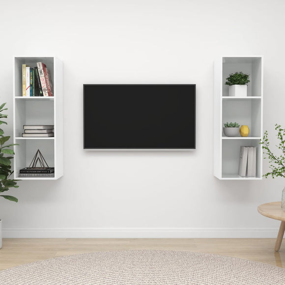 NNEVL Wall-mounted TV Cabinets 2 pcs High Gloss White Chipboard