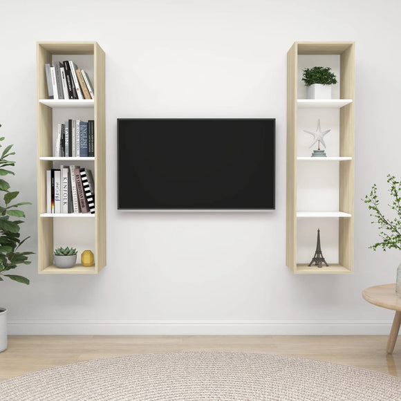 NNEVL Wall-mounted TV Cabinets 2 pcs White and Sonoma Oak Chipboard