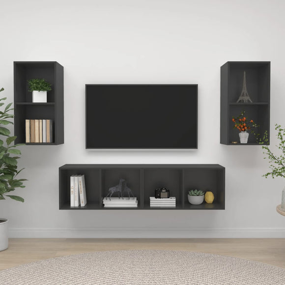 NNEVL Wall-mounted TV Cabinets 4 pcs Grey Chipboard