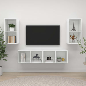 NNEVL Wall-mounted TV Cabinets 4 pcs High Gloss White Engineered Wood