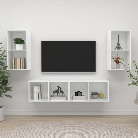 NNEVL Wall-mounted TV Cabinets 4 pcs High Gloss White Engineered Wood