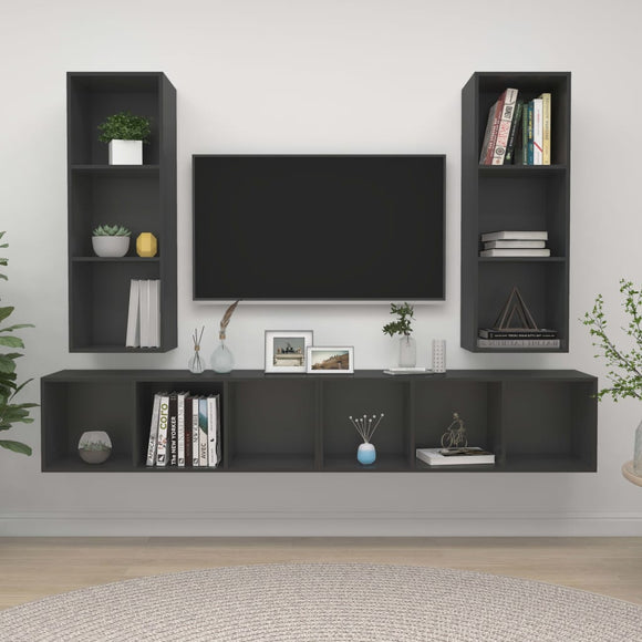 NNEVL Wall-mounted TV Cabinets 4 pcs Grey Chipboard