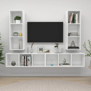 NNEVL Wall-mounted TV Cabinets 4 pcs High Gloss White Chipboard