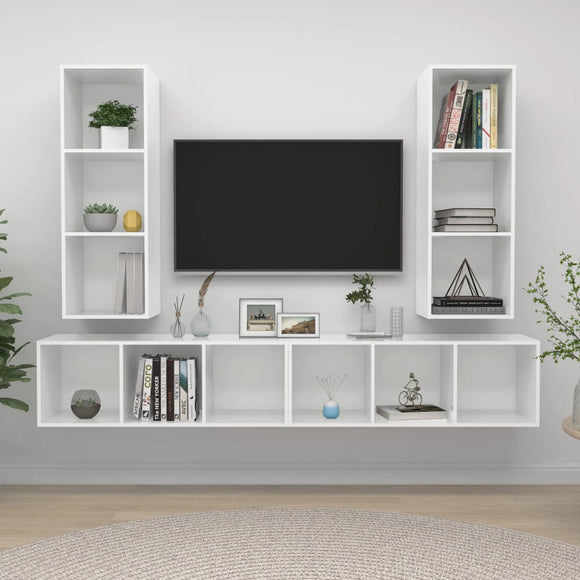 NNEVL Wall-mounted TV Cabinets 4 pcs High Gloss White Chipboard