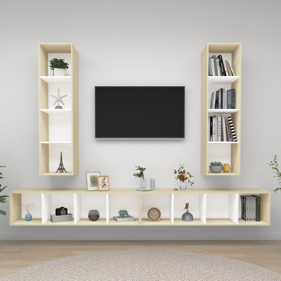 NNEVL Wall-mounted TV Cabinets 4 pcs White and Sonoma Oak Chipboard