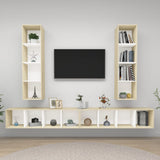 NNEVL Wall-mounted TV Cabinets 4 pcs White and Sonoma Oak Chipboard