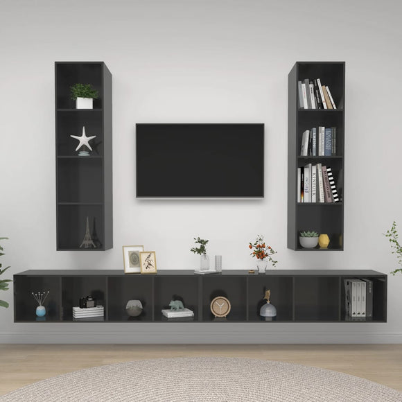 NNEVL Wall-mounted TV Cabinets 4 pcs High Gloss Grey Engineered Wood