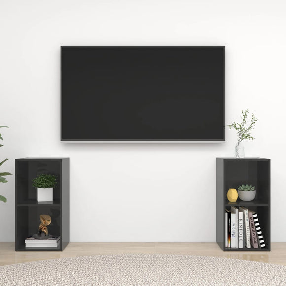 NNEVL TV Cabinets 2 pcs High Gloss Grey 72x35x36.5 cm Chipboard