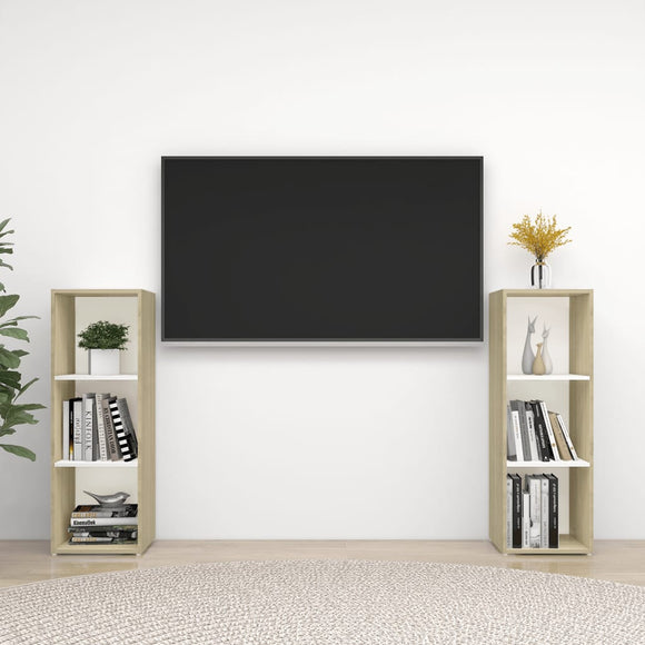 NNEVL TV Cabinets 2 pcs White & Sonoma Oak 107x35x37 cm Chipboard