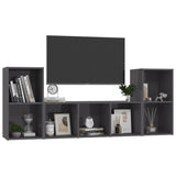 NNEVL 3 Piece TV Cabinet Set High Gloss Grey Chipboard