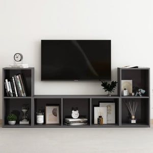 NNEVL 3 Piece TV Cabinet Set High Gloss Grey Chipboard