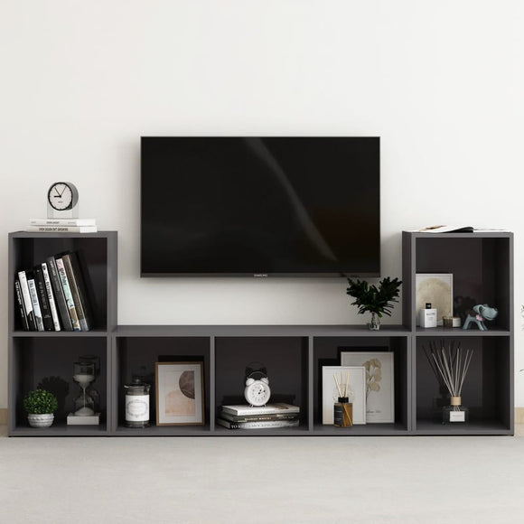 NNEVL 3 Piece TV Cabinet Set High Gloss Grey Chipboard