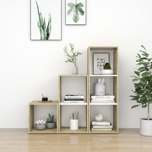 NNEVL 3 Piece TV Cabinet Set White and Sonoma Oak Chipboard