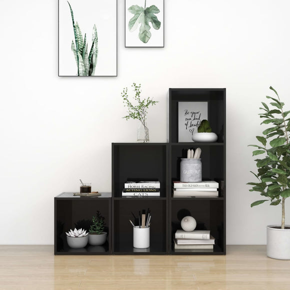 NNEVL 3 Piece TV Cabinet Set High Gloss Black Chipboard
