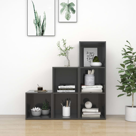NNEVL 3 Piece TV Cabinet Set High Gloss Grey Chipboard