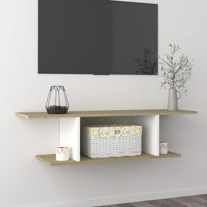 NNEVL Wall Mounted TV Cabinet White and Sonoma Oak 103x30x26.5 cm