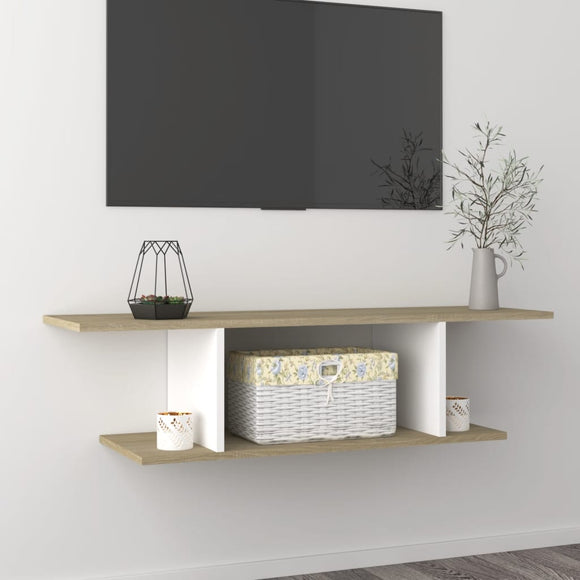 NNEVL Wall Mounted TV Cabinet White and Sonoma Oak 103x30x26.5 cm