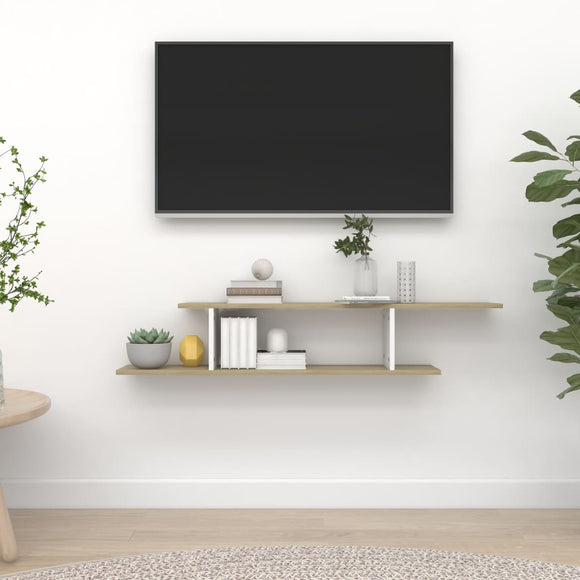 NNEVL Wall-Mounted TV Shelf White & Sonoma Oak 125x18x23 cm Chipboard