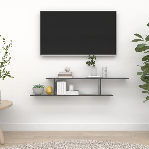 NNEVL Wall-Mounted TV Shelf High Gloss Grey 125x18x23 cm Chipboard