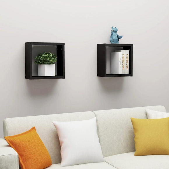 NNEVL Wall Cube Shelves 2 pcs Black 30x15x30 cm
