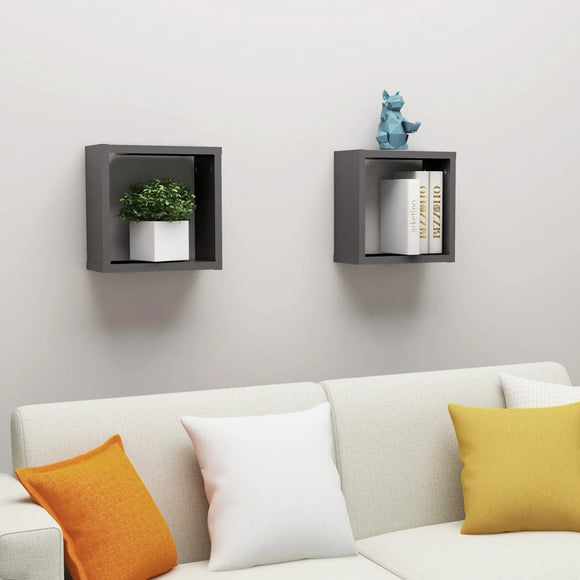 NNEVL Wall Cube Shelves 2 pcs Grey 30x15x30 cm