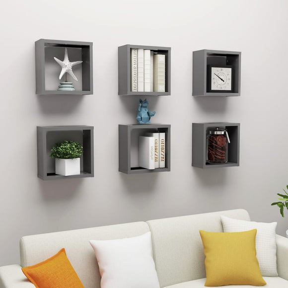 NNEVL Wall Cube Shelves 6 pcs Grey 30x15x30 cm