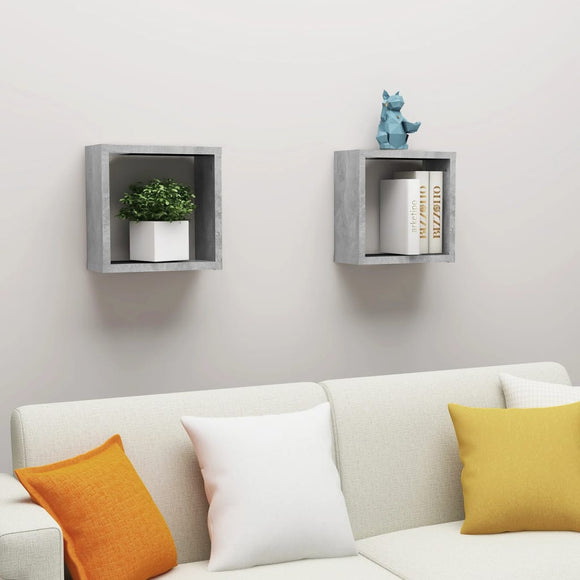 NNEVL Wall Cube Shelves 2 pcs Concrete Grey 30x15x30 cm