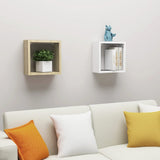 NNEVL Wall Cube Shelves 2 pcs White and Sonoma Oak 30x15x30 cm