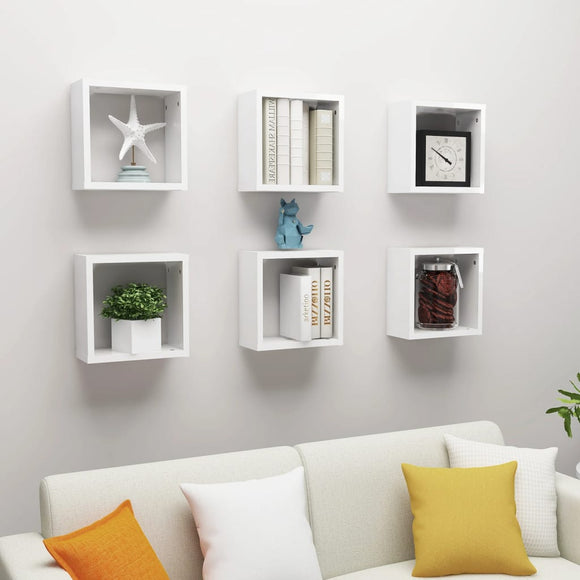 NNEVL Wall Cube Shelves 6 pcs High Gloss White 30x15x30 cm