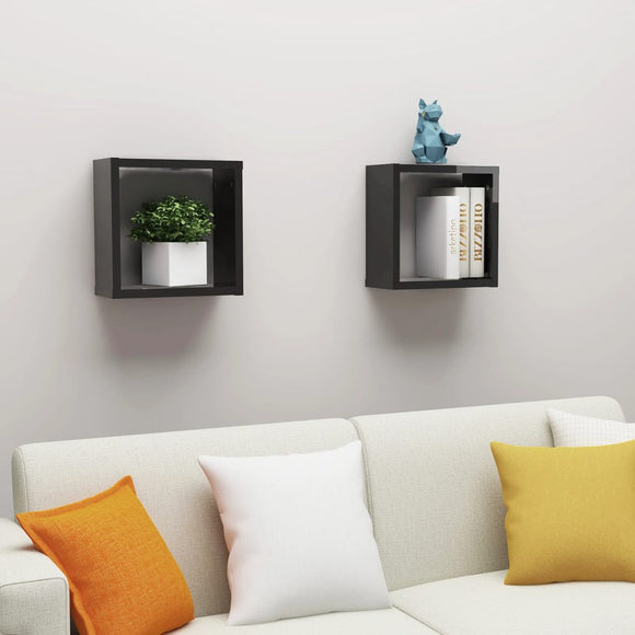 NNEVL Wall Cube Shelves 2 pcs High Gloss Black 30x15x30 cm