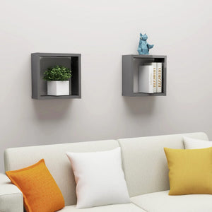 NNEVL Wall Cube Shelves 2 pcs High Gloss Grey 30x15x30 cm