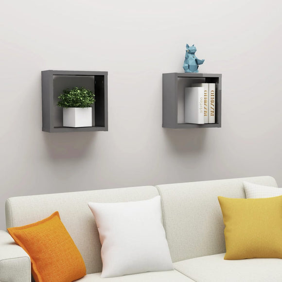 NNEVL Wall Cube Shelves 2 pcs High Gloss Grey 30x15x30 cm