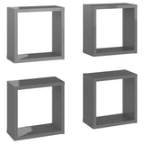 NNEVL Wall Cube Shelves 4 pcs High Gloss Grey 30x15x30 cm