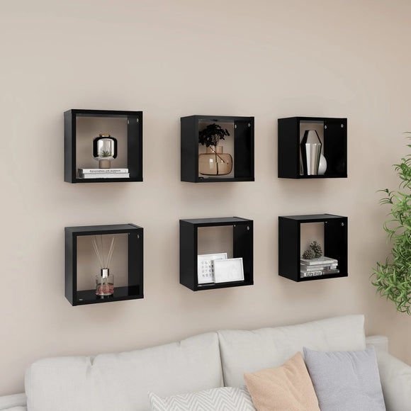 NNEVL Wall Cube Shelves 6 pcs Black 26x15x26 cm