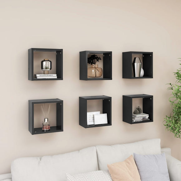 NNEVL Wall Cube Shelves 6 pcs Grey 26x15x26 cm