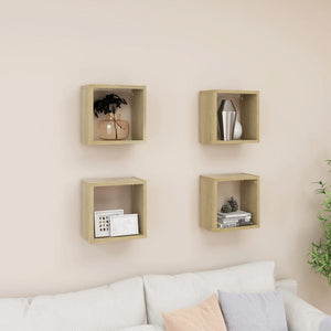 NNEVL Wall Cube Shelves 4 pcs Sonoma Oak 26x15x26 cm