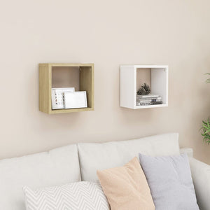 NNEVL Wall Cube Shelves 2 pcs White and Sonoma Oak 26x15x26 cm