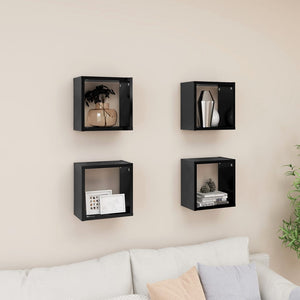 NNEVL Wall Cube Shelves 4 pcs High Gloss Black 26x15x26 cm