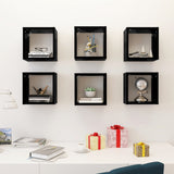 NNEVL Wall Cube Shelves 6 pcs High Gloss Black 26x15x26 cm