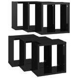 NNEVL Wall Cube Shelves 6 pcs High Gloss Black 26x15x26 cm