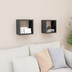 NNEVL Wall Cube Shelves 2 pcs High Gloss Grey 26x15x26 cm