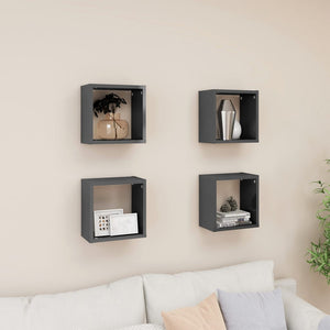 NNEVL Wall Cube Shelves 4 pcs High Gloss Grey 26x15x26 cm