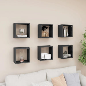 NNEVL Wall Cube Shelves 6 pcs High Gloss Grey 26x15x26 cm