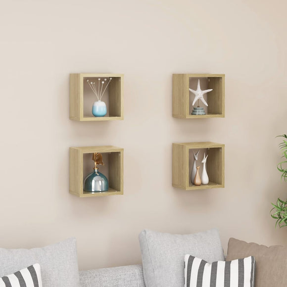 NNEVL Wall Cube Shelves 4 pcs Sonoma Oak 22x15x22 cm