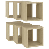 NNEVL Wall Cube Shelves 6 pcs Sonoma Oak 22x15x22 cm
