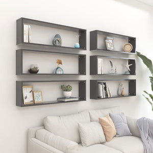 NNEVL Wall Cube Shelves 6 pcs Grey 100x15x30 cm Chipboard